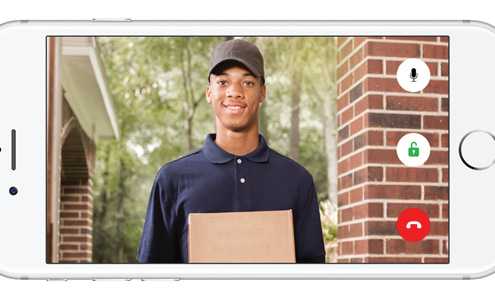 App view of a delivery man at the front door