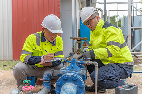 Water backflow prevention device being inspected